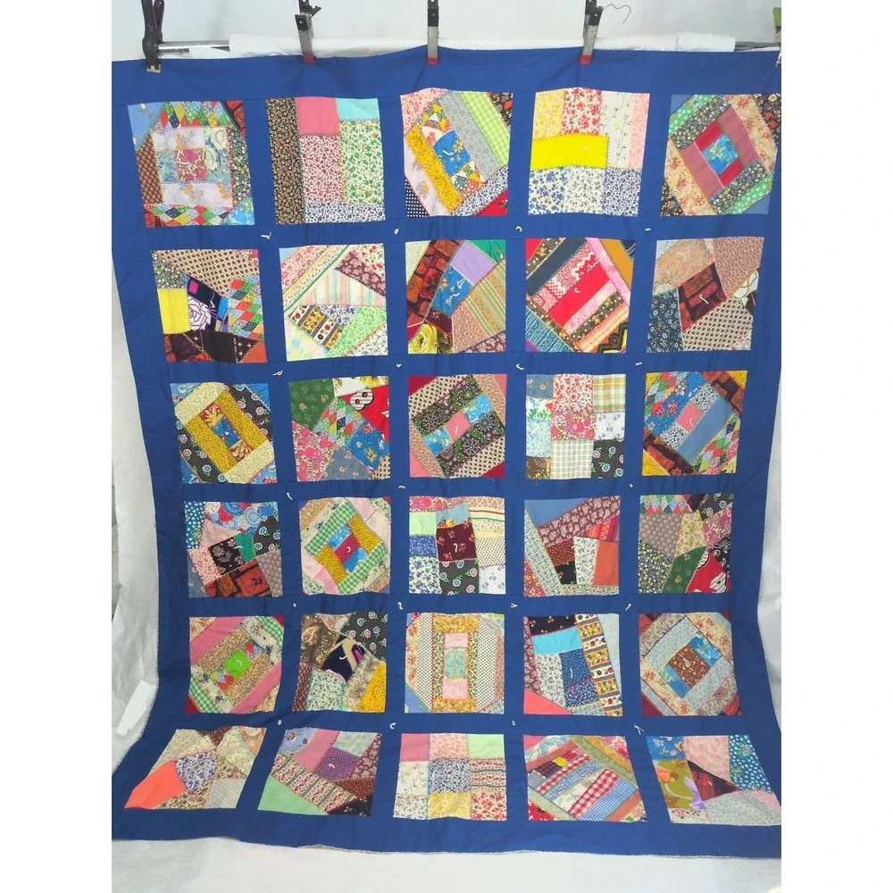 Vintage Handmade Crazy Quilt  1970s-80s 86
